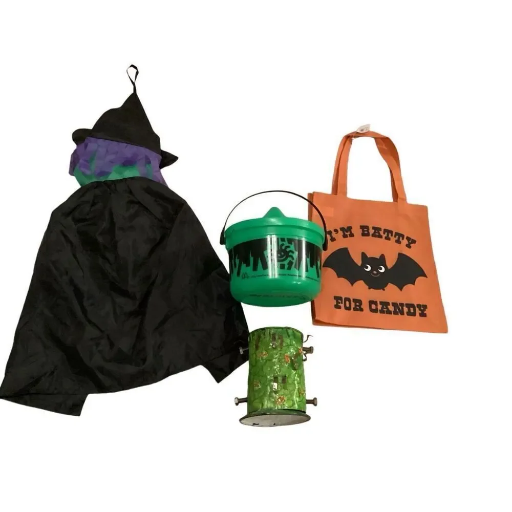 Lot Of 4 Halloween Trick Or Treat Bucket Bag Jar Wall Decor Spooky Holiday